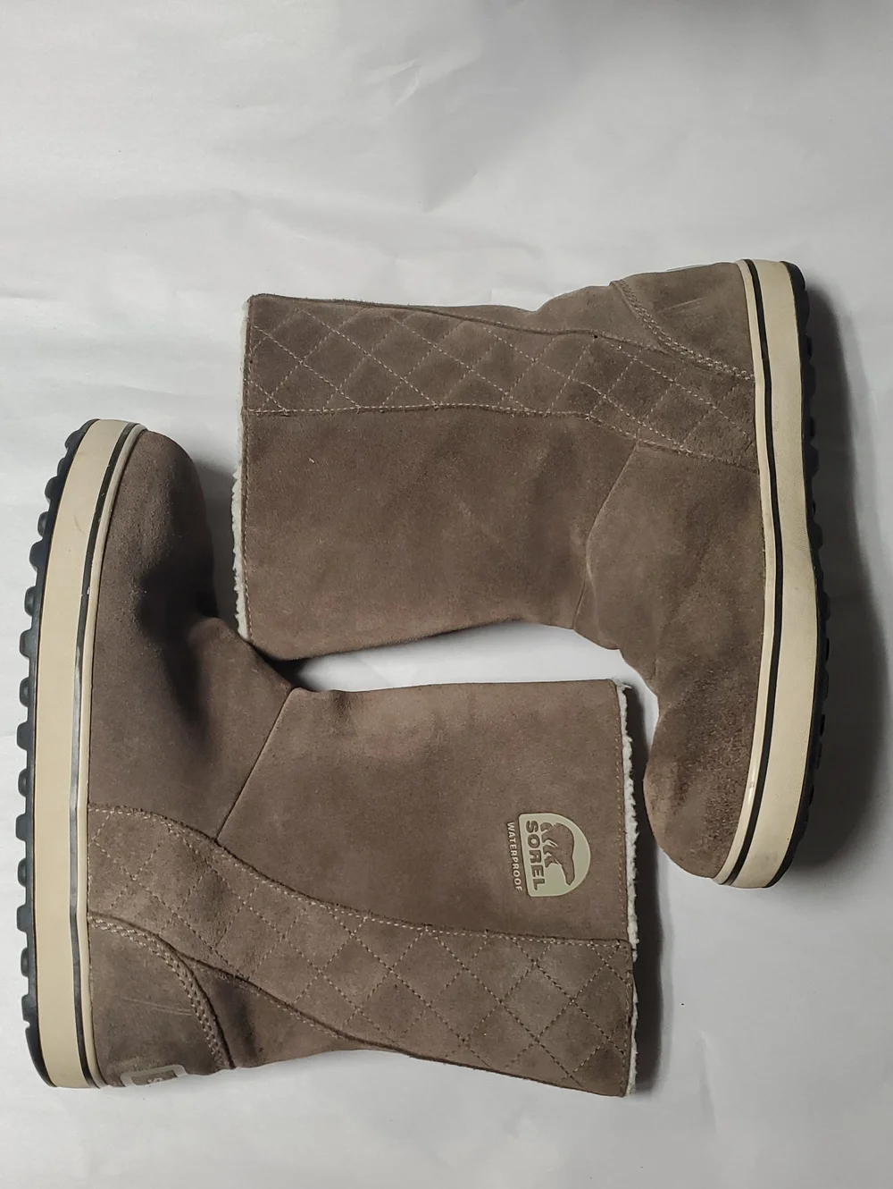 Sorel Women's Glacy Taupe Suede Waterproof Fleece-Lined Mid-Calf Boots Size 9